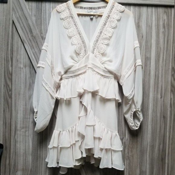 Shona Joy Rafaella Plunge-Neck Long-Sleeve Frill Sheer Mini Dress - Picture 11 of 16